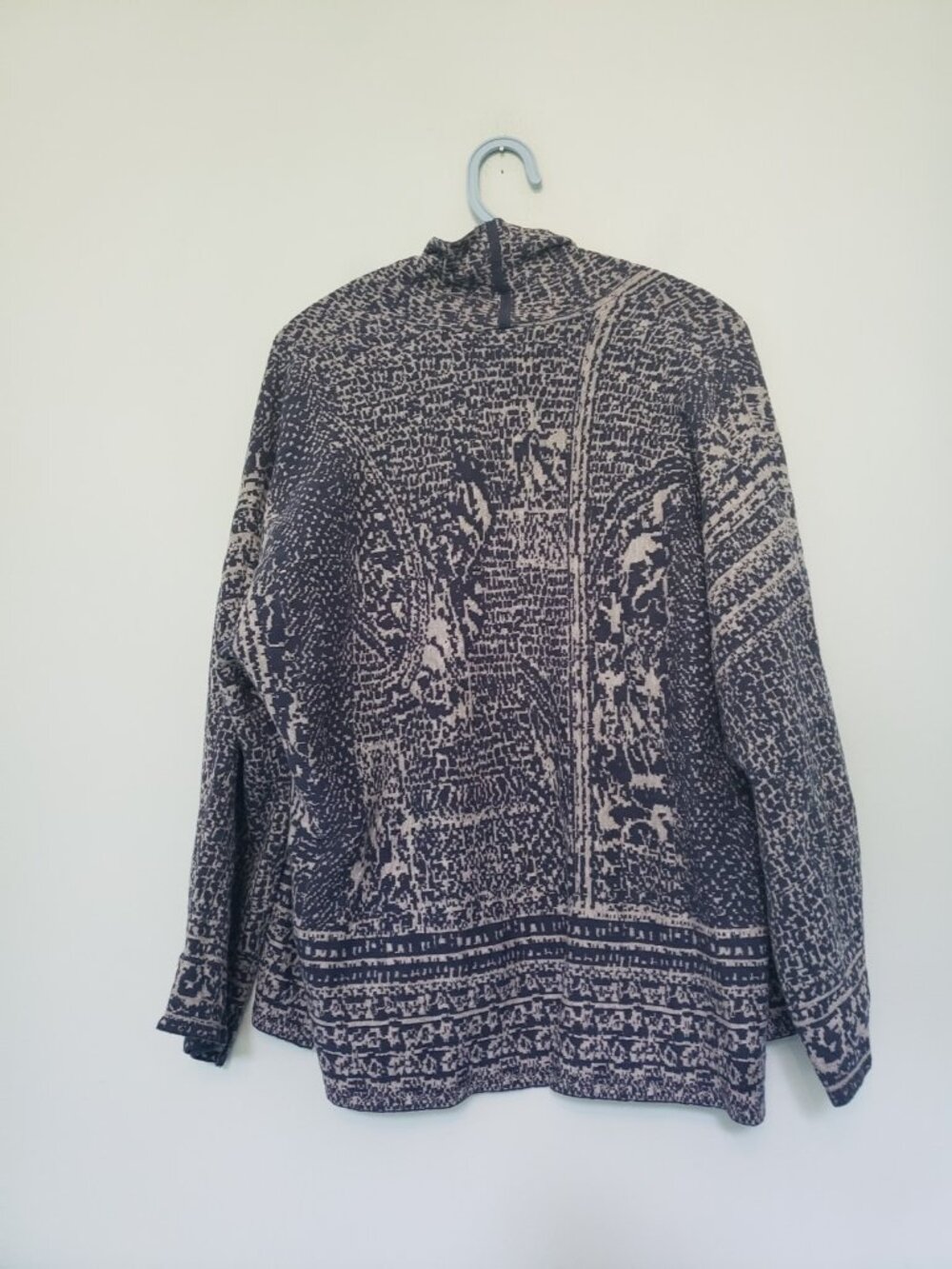Pure Jill Women M Cardigan Sweater Open Front Heavyweight Long Sleeve Navy Gray - Picture 2 of 6